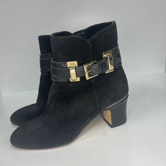 Joan & David Shoes - Women’s Suede Joan & David Black Booties with Gold Buckle Size 5.5
